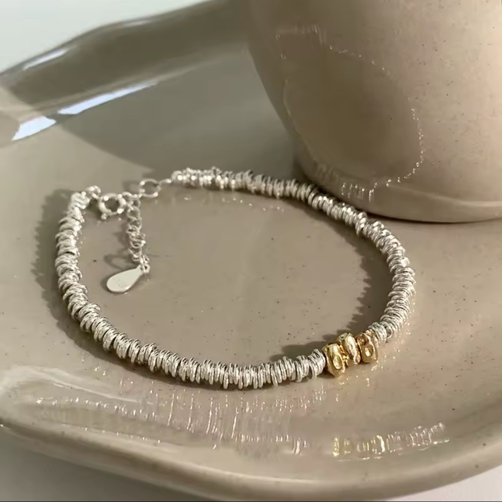 925 Silver Gold Color Geometric Beads Adjustable Punk String Bracelet For Woman